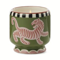 Black Cedar & Fig (Tiger) A Dopo Candle - 8oz Paddywax Home - Candles Tiger Ceramic, Ceramic Candles, Paddywax Candles, Unique Decals, Outdoor Dinner Parties, Black Fig, Hand Painted Candles, Outdoor Dinner, Green Backdrops