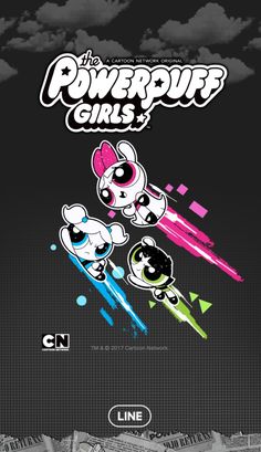 the powerpuff girls movie poster is shown in black and white, with two cartoon characters