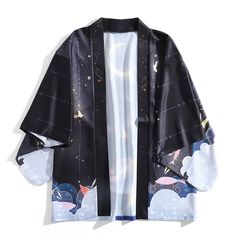 Fabric Material: Ice SilkColor: BlackSize Chart: M. XLï»?/p> Size Length Bust M 70cm/27.58" 118cm/46.49" XL 75cm/29.55" 120cm/47.28" Moon Butterfly, Cardigan Kimono, Luxury Duvet Covers, Sea Monster, Cotton Polyester Fabric, Casual Cardigans, Japanese Cotton, Kimono Cardigan, Kimono Jacket