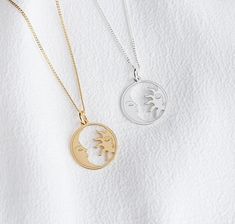 This Moon & Sun Necklace is representing a positive attitude towards life. It can make a wonderful gift for yourself, sisters, friends, or as a mother and daughter gift.  The sun symbolizes strength, rebirth, and creativity while the moon represents female empowerment, intuition, power & change.  Features:  ▪ made from 925 sterling silver, 24k gold plated  ▪ unique, minimal design, the perfect gift for someone you love ▪ beautiful packaging - gift giving ready!  ▪ women empowerment symbol ▪ nick Moon And Sun Necklace, Sun And Moon Necklace, Attitude Positive, Sun Necklace, Crescent Moon Pendant, Celestial Necklace, Female Empowerment, Moon Sun, Sun And Moon