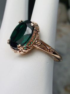 Natural Emerald Rose Gold Sterling Silver Filigree Ring, Edward Design #D70z, side view in ring box Emerald Ring Design, Rose Gold Emerald Ring, Antique Emerald Ring, Emerald Ring Vintage, Natural Emerald Rings, Fancy Jewelry Necklace, Future Engagement Rings, Edwardian Jewelry, Gold Rings Fashion