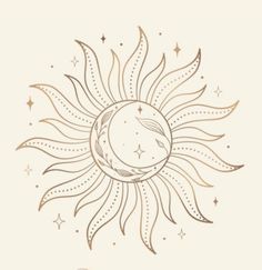 a drawing of the sun and moon with stars on it's sides, in brown ink