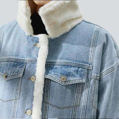 Our 2023 Winter Collection brings you the ultimate in '90s-inspired fashion with this Lamb Fleece Women's Denim Jacket. A timeless classic patterned to make a statement. this light wash. oversized. buttoned closure jacket is a must-have for the fashion-forward trend queen.Why You'll Love ItThis jacket is designed to be your go-to piece this winter. Whether you're headed to a night out or grabbing brunch with friends. it'll add a dose of classic '90s style to your look. Crafted with premium quali 90s Inspired Fashion, Fleece Denim Jacket, Denim Clothes, Dressy Attire, Oversized Jean Jacket, Denim Clothing, Denim Patterns, Current Fashion Trends, Denim Jacket Women