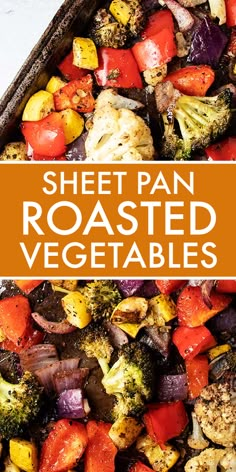 sheet pan roasted vegetables with text overlay