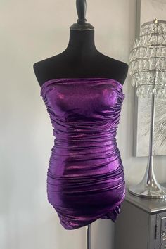 Crafted from durable spandex material and featuring a stunning purple color, this cocktail dress boasts a sleek bodycon silhouette with a strapless neckline and elegant ruched embellishment. The mini length and zip-up back add a touch of sophistication to this must-have piece. SKU: 3620 Spandex material Purple color Bodycon silhouette Strapless neck Ruched embellishment Mini length Zip-up back Highly suggest custom size for plus size. Ship in 7-10 business days. We offer free returns in 7 days. Please refer to our return policy page for more details. If you have any questions, don't hesitate to contact us: at service@dressesforparty.com. Fits Inspo, Semi Formal Dresses, Strapless Neckline, Purple Mini Dresses, Mini Cocktail Dress, Black Cocktail Dress, Purple Dress, Fitness Inspo, Semi Formal