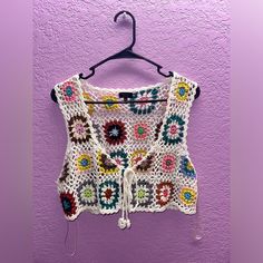 -Women’s Small/Medium -Debut Brand -Front Ties -Rainbow/Multicolor -Never Worn, Pristine Condition -100% Polyester Sweaters Cropped, Crochet Knit Sweater, Cardigan Vest, Knit Sweater Cardigan, Knit Sweater, Sweater Cardigan, Sweaters & Cardigans, Knitted Sweaters, Color White