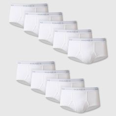 Hanes Men's White Briefs underwear come in a convenient pack of 9 pairs. With super soft ComfortSoft fabric, these underwear offer everyday, all day comfort from the brand you trust. Hanes Men's Tagless full-rise white briefs are now even softer, with a Comfort Flex waistband that is soft and stretchy. Offered in white. Leg Bands, Men's Briefs, Red Label, Boxer Briefs, Cotton Knit, Briefs, Moisture Wicking, White And Black, Moisturizer