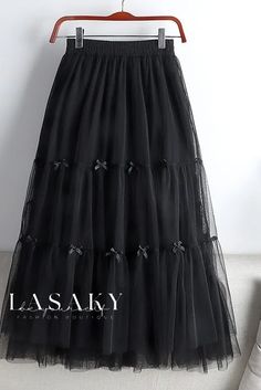 Lasaky - Ladies Elegantly Designed Lace A-Line Skirt with Exquisite Pleated Butterfly Bow Detail and Flattering High Waist. Pleated Tulle Skirt, Butterfly Skirt, Tulle Skirt Black, Bow Skirt, Butterfly Bow, Black F, Upcycled Fashion, Modest Fashion Outfits, Fashion Design Clothes