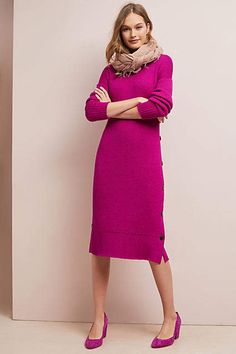 The sweater dress says fall/ winter fashion to me. The deep raspberry color is what makes it eye catching and the silhouette of the dress is also sexy. The dress is long enough for those slightly fresh days when it's not too cold but not too warm either. Perfect fall outfit #sweaterdress #longdress #winterdress #anthropologie #ad Violet Fashion, Autumn Colour Palette, Trendy Womens Fashion, Women Winter Fashion, Dress One Piece, Workwear Essentials