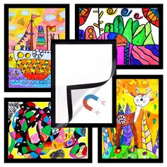 a collage of colorful paintings and pictures