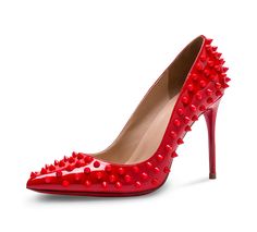 Spikes Red Sole High Heel Pumps - Kaitlyn Pan Shoes Red Spiked Heels For Party, Red Pumps, Elegant Shoes, Red Sole, Foot Jewelry, Stiletto Pumps, Green Shoes, High Heels Stilettos, Slingback Sandal