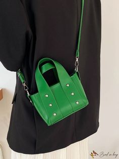 BirdinBag - Chic Mini Studded Handbag - Adjustable Shoulder Strap Green Box Bag With Double Handle And Adjustable Strap, Green Handheld Satchel With Adjustable Handle, Casual Green Bag With Detachable Strap, Green Handheld Bag With Adjustable Handle, Green Handheld Shoulder Bag With Adjustable Handle, Green Shoulder Bag With Adjustable Handle For Shopping, Green Shopping Bag With Adjustable Handle, Green Bag With Adjustable Handle For Shopping, Green Box Bag With Adjustable Strap For Errands