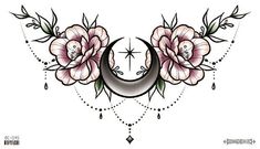 a crescent with flowers on it and the moon in the middle is surrounded by diamonds