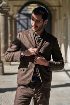 Scarti Lab Woolen Suit Jacket 710-SE941 Herringbone Brown Woolen Suit, Tailored Suits, Herringbone Fabric, Tailored Suit, Herringbone