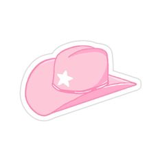 a pink cowboy hat sticker sitting on top of a white surface with a star in the center