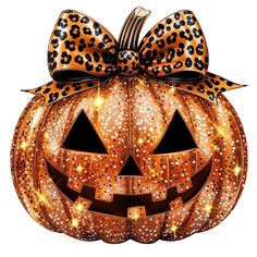 a leopard print pumpkin with a bow on it's head and lights in the shape of a cheetah