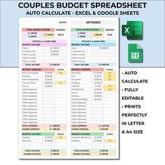 the printable spreadsheet for excel and google sheets is shown in this image