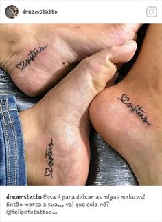 two people with matching tattoos on their feet