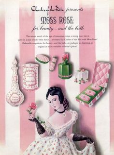 Charles-of-the-ritz-1940-moss-rose- Vintage Fragrance, Perfume Ads, Cheesecake Oreo, Vintage Advertising Art, Beauty Culture, Moss Rose