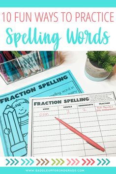 the words spelling worksheet is shown with pencils and pens on top of it