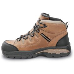 Action Crazy Horse upper leather with abrasion resistant toe bumper. Merry mesh lining. PU cup cushion footbed. Phylon midsole. SR Max MaxTrax oil and slip resistant rubber outsole. Comp toe. EH. ASTM F2413-18 M/ I/ C EH compliant. Slip-resistant Moc Toe Hiking Boots For Walking, Leather Work Boots Impact Resistant For Outdoor Work, Leather Work Boots For Safety With Impact Resistance, Impact Resistant Leather Hiking Boots With Snip Toe, Slip-resistant Safety Work Boots With Closed Toe, Impact Resistant Leather Lace-up Work Boots, Durable Leather Hiking Boots, Durable Leather Hiking Boots For Safety, Slip-resistant Leather Work Boots For Safety