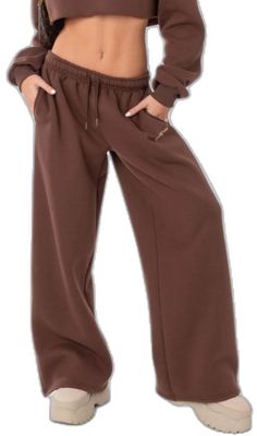 Oversized Solid Pants For Fall, High Waist Wide Leg Pants For Fall Loungewear, Winter Loungewear Bottoms Solid Color, Wide Leg Sweatpants For Fall, Fall Loungewear Wide Leg Pants With Pockets, Fall Wide Leg Loungewear Pants With Pockets, Spring Brown Loungewear Sweatpants, Solid Color Loungewear Bottoms For Fall, Brown Sweatpants For Spring Loungewear