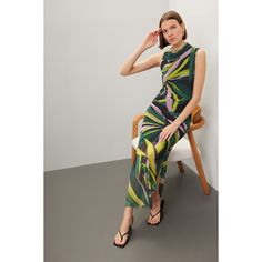 Multicolored abstract print (92% Polyester, 8% Spandex). Cocktail dress. Sleeveless. Mock neck. Side zipper closure. 44.5" from shoulder to hemline. Imported. Donna Morgan Dress, Sleeveless Mock Neck, Mesh Midi Dress, Simple Sandals, Tropical Leaf Print, Rent The Runway, Closet Designs, Green Print, Dress Sleeveless