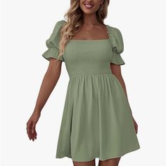 Never Worn Before Flowy Short Dress, Dresses Casual Boho, Light Green Dress, Sage Green Dress, Sage Dress, Green Dress Casual, Amazon Dresses, Dress Mint, Mini Skater Dress