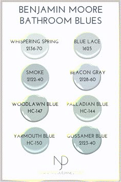 the different shades of blue and white paint for bathroom walls, floors, and ceilings