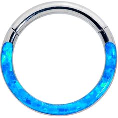 16 Gauge 5/16 Blue Synthetic Opal Implant Grade Titanium Segment Ring Style, ease, and beautiful color - this 16 gauge cartilage jewelry has it all! It's made with an 8mm solid grade 23 implant grade titanium hinged circular ring. The front is lined with blue synthetic opal for a look that's on-trend and wonderfully colorful. It also features a non-removable, hinged segment that makes insertion and removal a snap. And you can rock this ring in multiple piercings including helix, tragus, and dait Circular Barbell, Cartilage Jewelry, Multiple Piercings, Spiral Ring, Piercing Ring, Synthetic Opal, Body Piercings, Hypoallergenic Jewelry, Cartilage Piercing