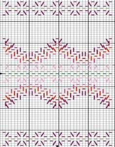 a cross stitch pattern with red, green and white stitches on the bottom half of it