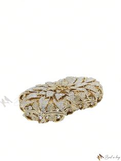 Bird in Bag - Exquisite Gold Flower Crystal Evening Bags for Women - Elegant Handbags for Formal Weddings and Parties - Embellished with Floral Crystals - Vintage Sequin Clutch for Weddings, Proms, and Events - Versatile Crossbody Chain Evening Purse - Ideal Choice for Brides Elegant Flower Shaped Evening Bag For Gifts, Elegant Flower Shaped Clutch For Formal Occasions, Elegant Flower-shaped Evening Bag For Gifts, Elegant Rectangular Evening Bag For Ceremony, Gold Handheld Clutch For Wedding, Gold Luxury Clutch For Reception, Formal Flower-shaped Evening Bag, Luxury Handheld Clutch For Wedding, Gold Clutch With Rhinestones For Wedding