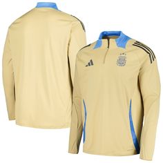 Prepare for victory with the adidas Argentina National Team 2024 Training Quarter-Zip Top. This slim-fit pullover features heat-sealed Argentina National Team graphics and mesh side inserts for breathability. The recycled polyester material and thumbholes in the sleeves provide comfort and warmth. Whether you’re cheering on the team from the stands or watching from home, this pullover will keep you comfortable and stylish while you cheer on the Argentina National Team. Argentina National Team, Team Sweatshirts, Messi Argentina, Training Pants, Lightweight Tops, The Team, Lionel Messi, Track Jackets, Adidas Men