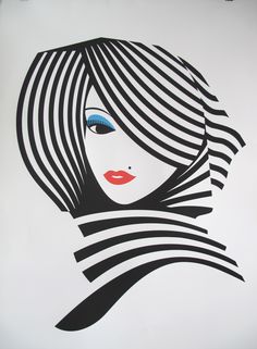 a woman's face with black and white stripes on it, as if she is wearing