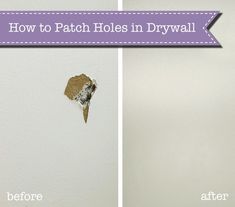 two pictures showing how to patch holes in drywall