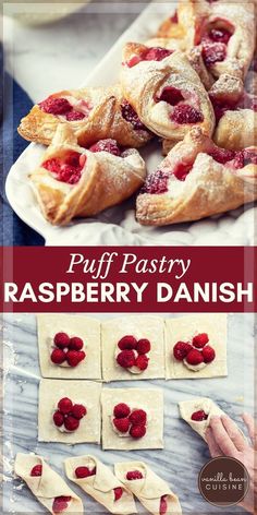 puff pastry raspberry danish on a white plate