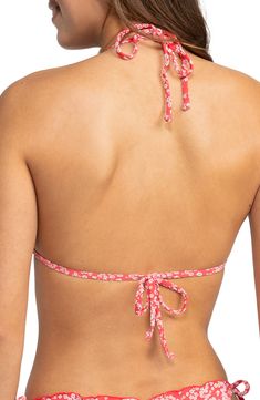 A tropical print keeps your beach look classic with this triangle bikini top featuring adjustable ties for a perfect fit. Ties at neck and back Lined 87% recycled nylon, 13% elastane Hand wash, line dry Imported Hibiscus Margarita, Soft Cup, Beach Look, Tropical Print, Roxy, Hibiscus, Perfect Fit, Hand Wash, Nordstrom