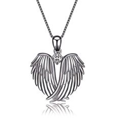 PRICES MAY VARY. 💖♥ Design : Angel wing jewelry has gained popularity for it's beautiful symbolic meaning of love, spirituality, and protection. Wear this pendant as a reminder of someone you love is your guardian angel, or give this beautiful pendant necklace to a special friend or a relative shows that you will be always take care of them. 💖♥ Material :100% 925 sterling silver angel necklace inlaid with with sparkle cubic zirconia. Lead-Free & Nickel-Free, Hypoallergenic and Safety for sensi Wing-shaped White Gold Necklace For Gift, Angel Wings-shaped Jewelry As Gift, Angel Wings-shaped Jewelry For Gifts, Angel Wings Pendant Jewelry Gift, Silver Angel Wings Necklace As Gift, Wing-shaped Jewelry For Valentine's Day Gift, Valentine's Day Gift Jewelry Wing-shaped, Valentine's Day Wing-shaped Jewelry Gift, Silver Angel Wings Pendant Necklace