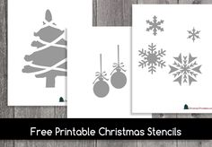 three christmas stencils with snowflakes and ornaments