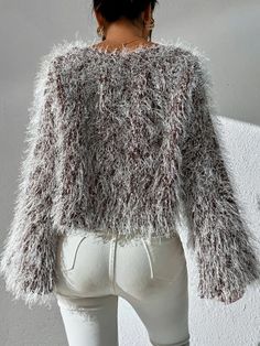 Off Shoulder Trumpet Sleeve Fluffy Knit Sweater | SHEIN USA Christmas Knit Long Sleeve Cardigan, Christmas Knit Cardigan With Long Sleeves, Christmas Long Sleeve Knit Cardigan, Knit Sweater For Party In Fall, Knit Sweater For Fall Party, Fall Party Knit Sweater, Textured Knit Long Sleeve Cropped Sweater, Textured Knit Cropped Long Sleeve Sweater, Casual Long Sleeve Party Sweater