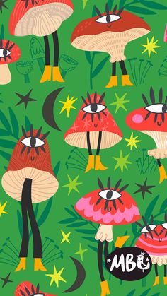 Little Mushrooms Vector Seamless Pattern by Marusha Belle Mushroom Pattern Design, Trippy Wall Decor, Mushrooms Art, Cute Mushrooms, Pattern Bank, Trippy Wall, Mushroom Pattern, Trucks Print, Quirky Art