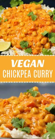 vegan chickpea curry with rice and cilantro