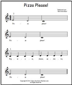 sheet music with the words pizza please