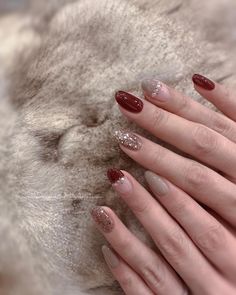 Nail Art Aesthetic Pastel Brown, Maroon Nails Simple, Nail Art Maroon Glitter, Maroon Gel Nails Design, Nail Art Simple Elegant Classy Brown, Maroon Nail Ideas Burgundy, Classic Nail Designs Elegant, Kutek Maroon, Nail Art Pengantin