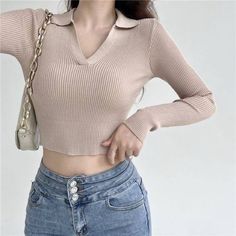 Almond Color. Super Comfortable And Very Stylish! Collared Knit Crop Top. Papaya Cream, White Vest Top, Uni Fits, Almond Color, Outfit Styles, Colorful Crop Tops, Festival T Shirts, Yellow Tank Top