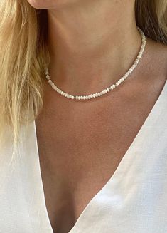 Mother of Pearl Choker. 14kt Gold Filled Pearl Necklace. - Etsy Dainty Pearl Necklace With Gemstone Beads, Minimalist White Choker For Everyday, Elegant White Choker For Everyday Wear, Minimalist White Everyday Choker, Everyday Minimalist White Choker, White Pearl Choker Necklace For Everyday, Everyday White Pearl Choker Necklace, White Minimalist Beaded Gemstone Necklace, Minimalist White Gemstone Beaded Necklaces