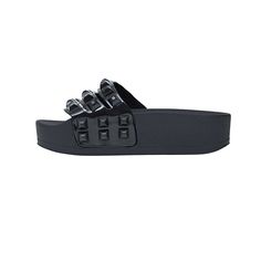 Trendy Synthetic Platform Sandals, Trendy Sandals With Thick Bottom And Round Toe, Trendy Thick Bottom Sandals With Round Toe, Modern Platform Sandals With Round Toe, Trendy Synthetic Platform Slippers With Cushioned Footbed, Trendy Flat Platform Sandals, Flat Platform Jelly Sandals In Trendy Style, Trendy Flat Platform Jelly Sandals, Trendy Slip-on Platform Sandals