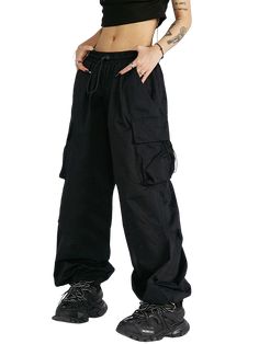 High Waist Winter Cargo Pants With Cargo Pockets, High Waist Cargo Pants With Pockets For Winter, Baggy Straight Leg Parachute Pants For Winter, Winter Cargo Pocket Pants, Winter Baggy Straight Leg Parachute Pants, High Waist Winter Pants With Pockets, High-waist Cargo Pants With Side Pockets For Winter, Solid Color Winter Cargo Pants, Winter Solid Color Cargo Pants