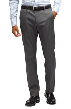 A sharp look for any day of the week, these flat-front pants are made from soft, easy-care stretch fabric and cut for a trim (but not tight) fit. 15" leg opening; 10" front rise; 14 1/2" back rise (size 32) Zip fly with hook-and-bar closure Front slant pockets; back button-welt pockets 97% cotton, 3% spandex Machine wash, tumble dry Imported Warrior Dress, Slim Fit Dress Pants, Stretch Dress Pants, Slim Fit Dress, Flat Front Pants, Slim Fit Dresses, Day Of The Week, Fit Dress, Stretch Dress