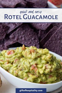 a white bowl filled with guacamole surrounded by tortilla chips